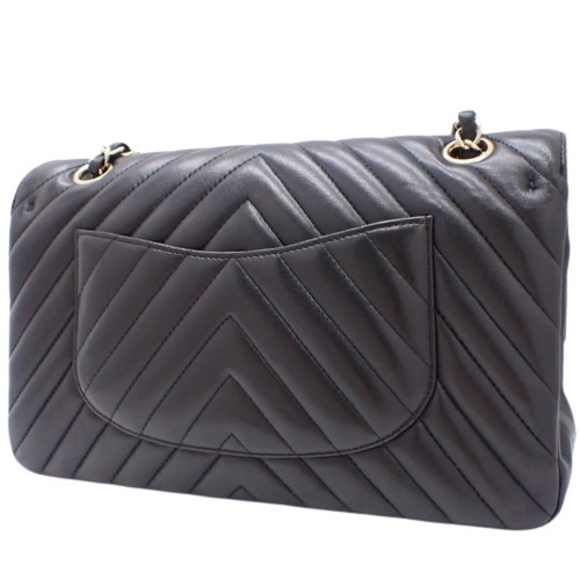 Chanel Chevron Chain Coco Stitch V Mark Shoulder Lambskin Black Bag - Picture 1 of 9